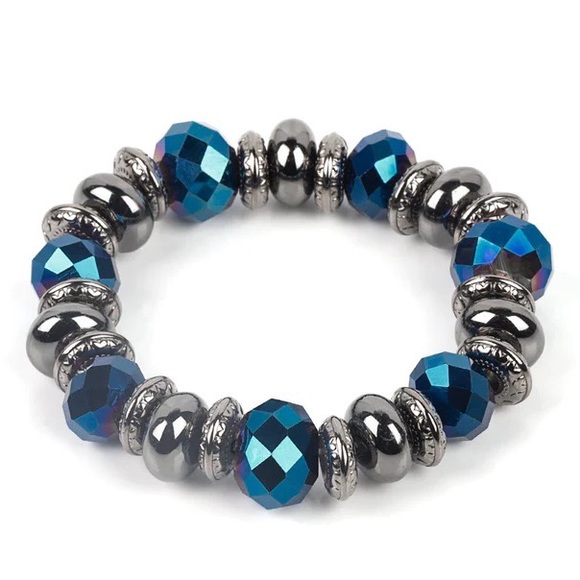 Gunmetal & Metallic Blue Necklace & Bracelet Set - Picture 2 of 3